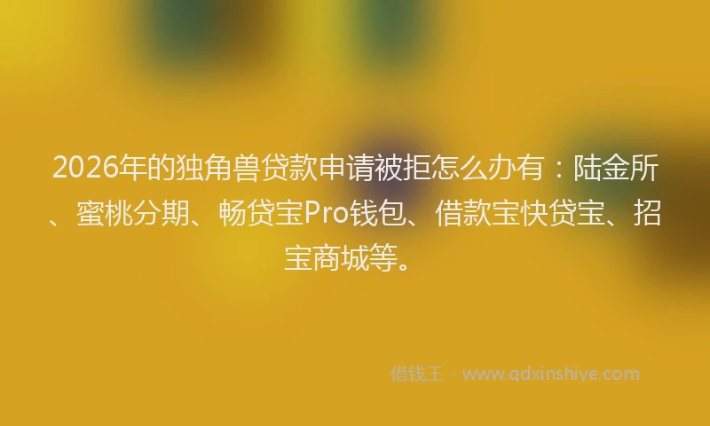 2026年的独角兽贷款申请被拒怎么办有：陆金所、蜜桃分期、畅贷宝Pro钱包、借款宝快贷宝、招宝商城等。