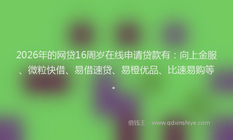 2026年的网贷16周岁在线申请贷款有：向上金服、微粒快借、易借速贷、易橙优品、比速易购等。