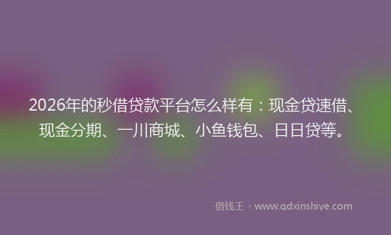 2026年的秒借贷款平台怎么样有：现金贷速借、现金分期、一川商城、小鱼钱包、日日贷等。