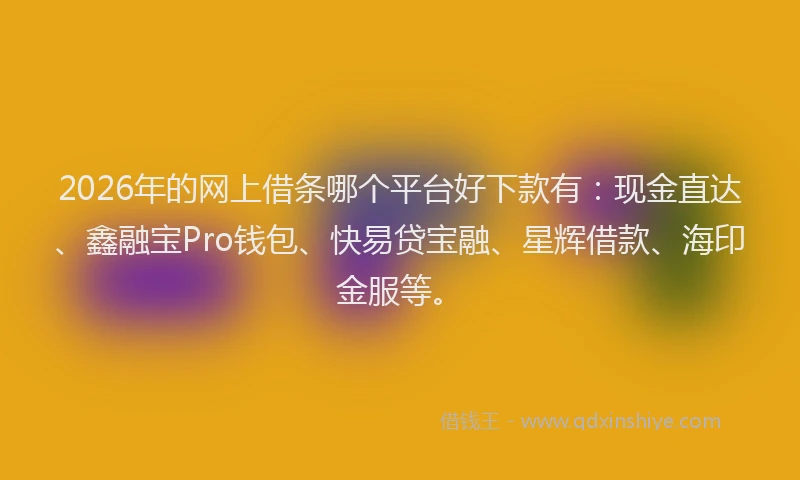 2026年的网上借条哪个平台好下款有：现金直达、鑫融宝Pro钱包、快易贷宝融、星辉借款、海印金服等。