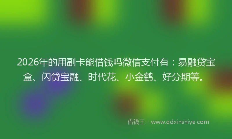 2026年的用副卡能借钱吗微信支付有：易融贷宝盒、闪贷宝融、时代花、小金鹤、好分期等。