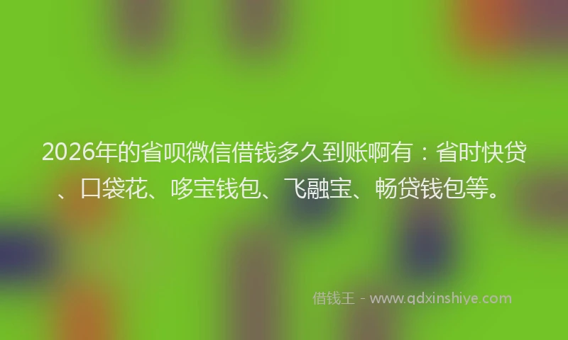 2026年的省呗微信借钱多久到账啊有：省时快贷、口袋花、哆宝钱包、飞融宝、畅贷钱包等。