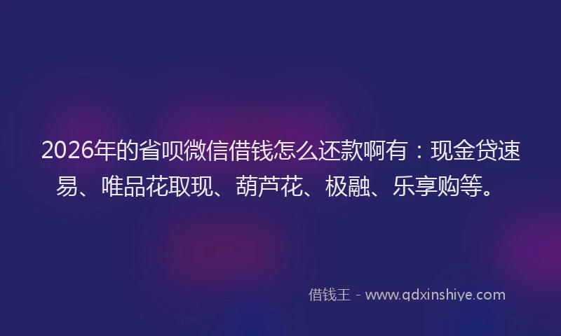 2026年的省呗微信借钱怎么还款啊有：现金贷速易、唯品花取现、葫芦花、极融、乐享购等。
