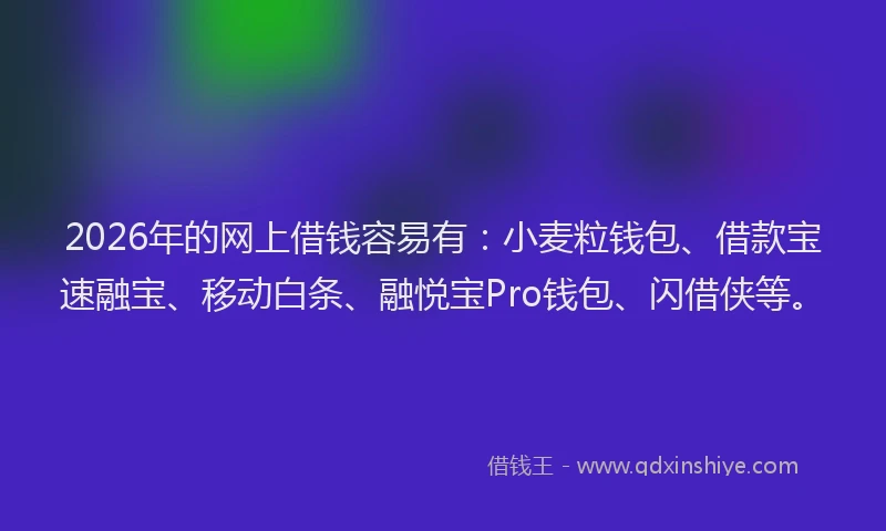 2026年的网上借钱容易有：小麦粒钱包、借款宝速融宝、移动白条、融悦宝Pro钱包、闪借侠等。