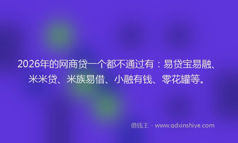 2026年的网商贷一个都不通过有：易贷宝易融、米米贷、米族易借、小融有钱、零花罐等。