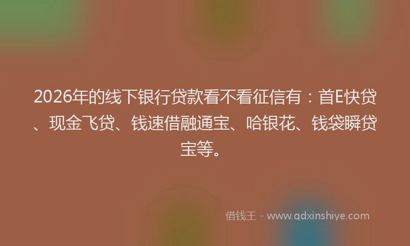 2026年的线下银行贷款看不看征信有：首E快贷、现金飞贷、钱速借融通宝、哈银花、钱袋瞬贷宝等。