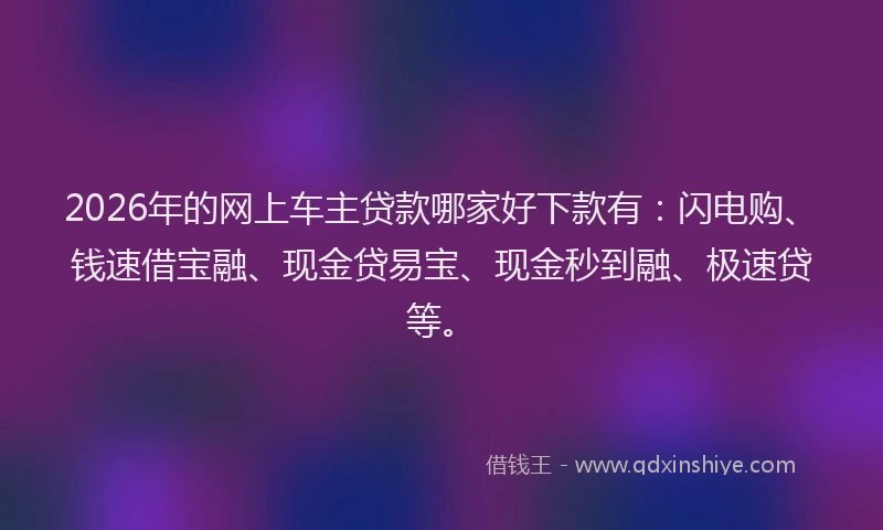 2026年的网上车主贷款哪家好下款有：闪电购、钱速借宝融、现金贷易宝、现金秒到融、极速贷等。