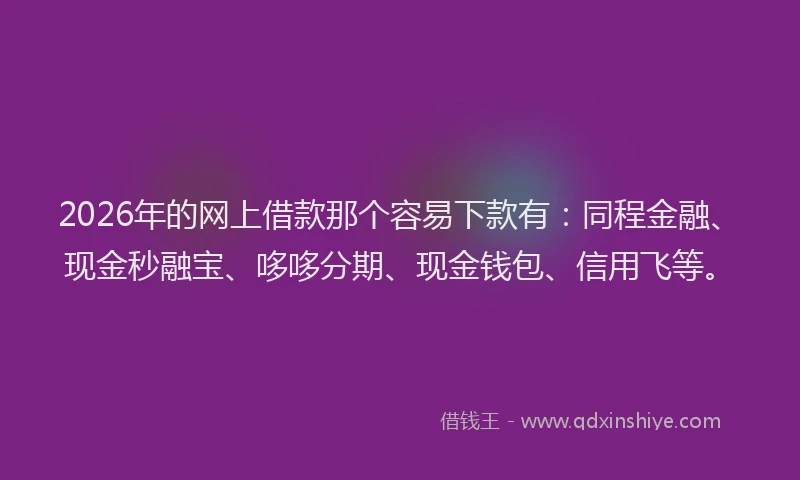 2026年的网上借款那个容易下款有：同程金融、现金秒融宝、哆哆分期、现金钱包、信用飞等。