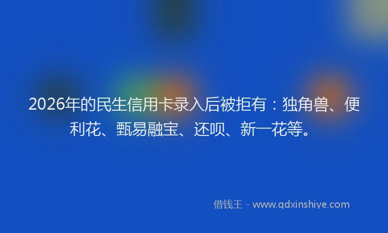 2026年的民生信用卡录入后被拒有：独角兽、便利花、甄易融宝、还呗、新一花等。