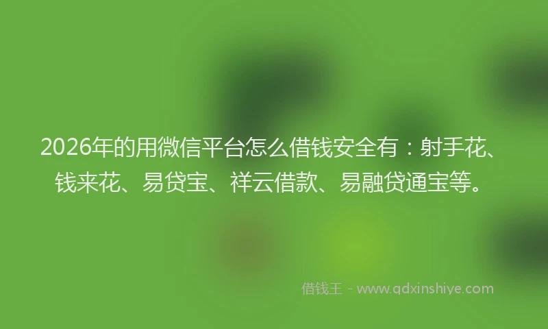 2026年的用微信平台怎么借钱安全有：射手花、钱来花、易贷宝、祥云借款、易融贷通宝等。