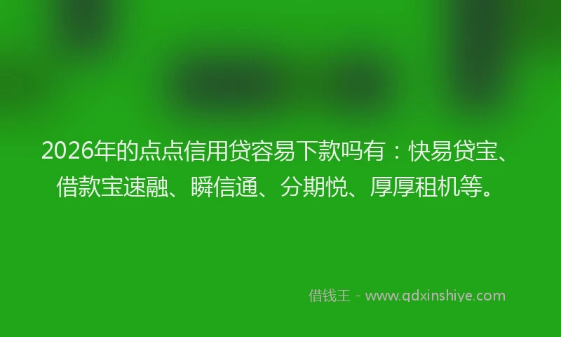 2026年的点点信用贷容易下款吗有：快易贷宝、借款宝速融、瞬信通、分期悦、厚厚租机等。