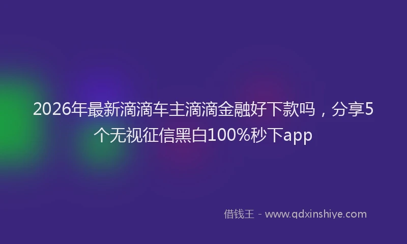 2026年最新滴滴车主滴滴金融好下款吗，分享5个无视征信黑白100%秒下app