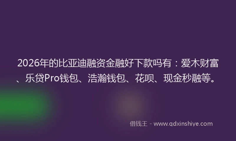 2026年的比亚迪融资金融好下款吗有：爱木财富、乐贷Pro钱包、浩瀚钱包、花呗、现金秒融等。