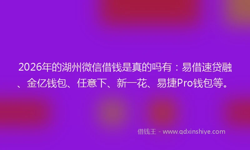 2026年的湖州微信借钱是真的吗有：易借速贷融、金亿钱包、任意下、新一花、易捷Pro钱包等。