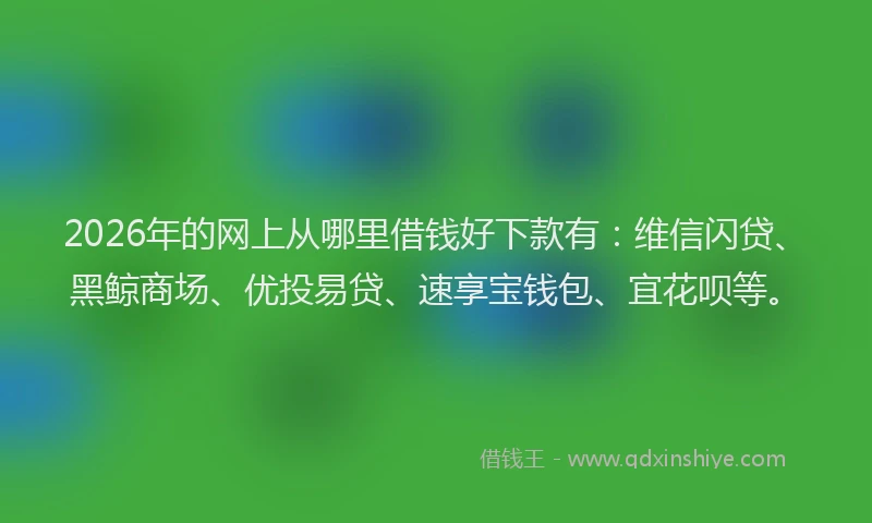 2026年的网上从哪里借钱好下款有：维信闪贷、黑鲸商场、优投易贷、速享宝钱包、宜花呗等。