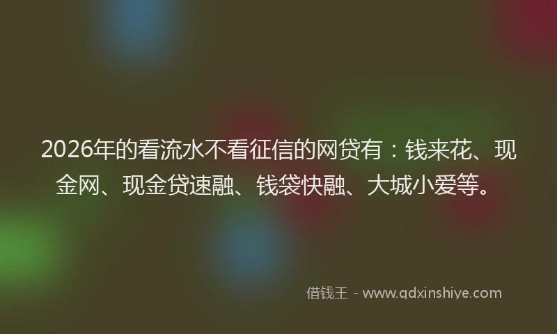 2026年的看流水不看征信的网贷有：钱来花、现金网、现金贷速融、钱袋快融、大城小爱等。