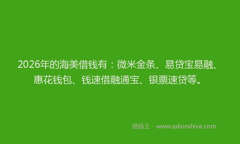 2026年的海美借钱有：微米金条、易贷宝易融、惠花钱包、钱速借融通宝、银票速贷等。