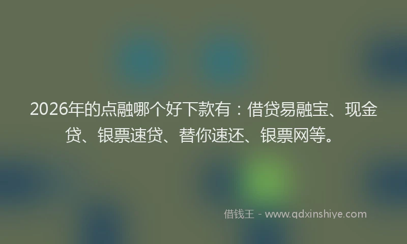 2026年的点融哪个好下款有：借贷易融宝、现金贷、银票速贷、替你速还、银票网等。