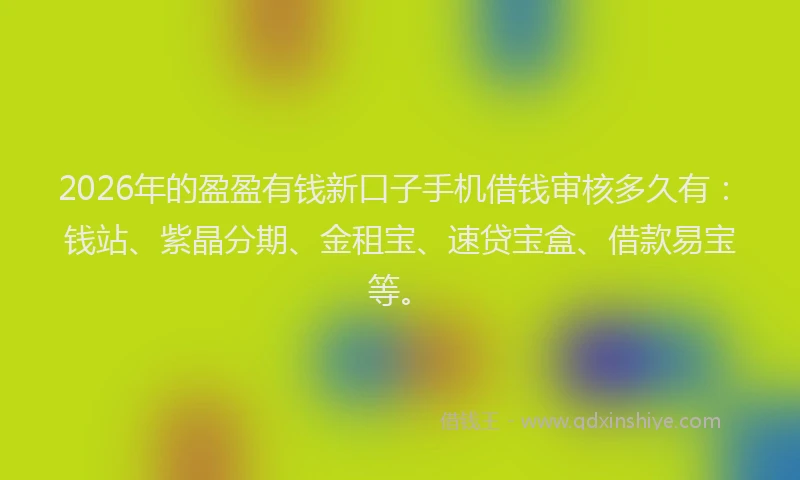 2026年的盈盈有钱新口子手机借钱审核多久有：钱站、紫晶分期、金租宝、速贷宝盒、借款易宝等。