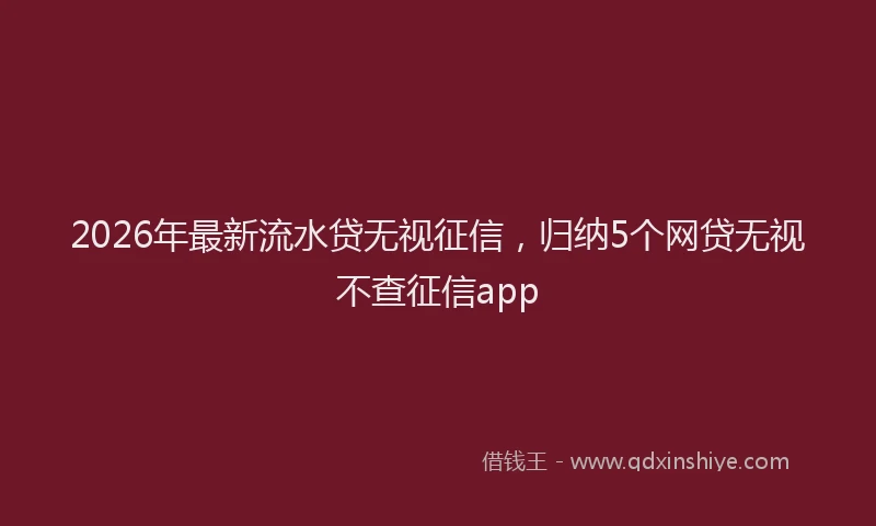 2026年最新流水贷无视征信，归纳5个网贷无视不查征信app