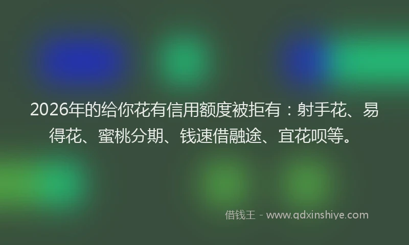 2026年的给你花有信用额度被拒有：射手花、易得花、蜜桃分期、钱速借融途、宜花呗等。
