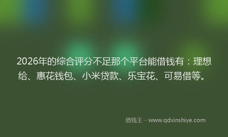2026年的综合评分不足那个平台能借钱有：理想给、惠花钱包、小米贷款、乐宝花、可易借等。