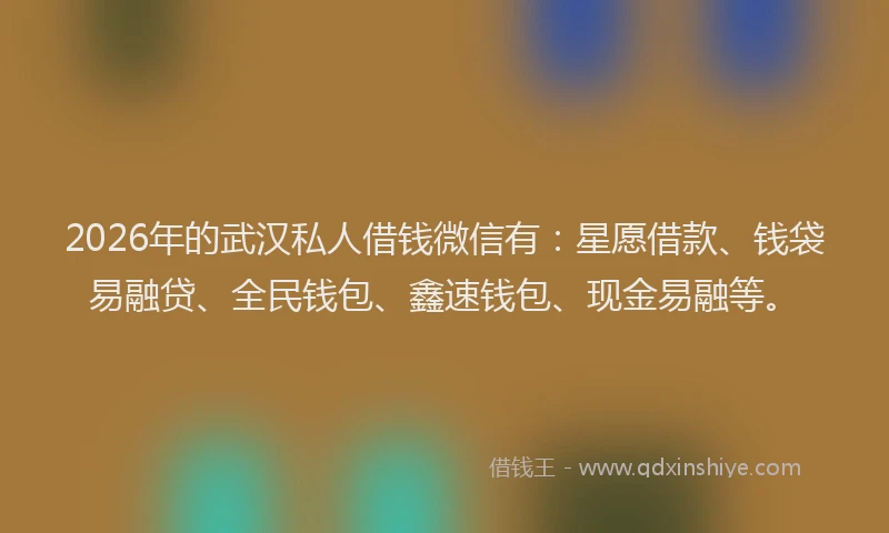 2026年的武汉私人借钱微信有：星愿借款、钱袋易融贷、全民钱包、鑫速钱包、现金易融等。