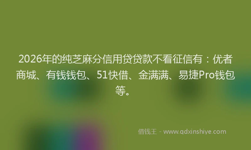 2026年的纯芝麻分信用贷贷款不看征信有：优者商城、有钱钱包、51快借、金满满、易捷Pro钱包等。
