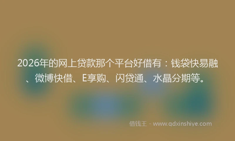 2026年的网上贷款那个平台好借有：钱袋快易融、微博快借、E享购、闪贷通、水晶分期等。
