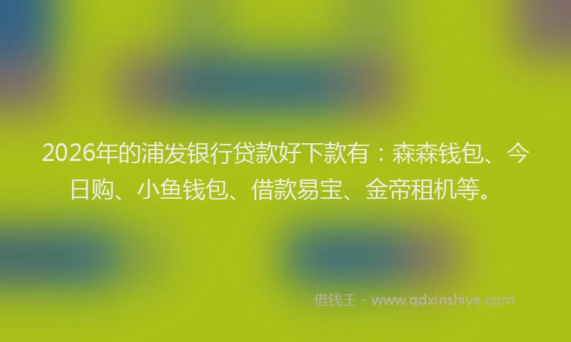 2026年的浦发银行贷款好下款有：森森钱包、今日购、小鱼钱包、借款易宝、金帝租机等。