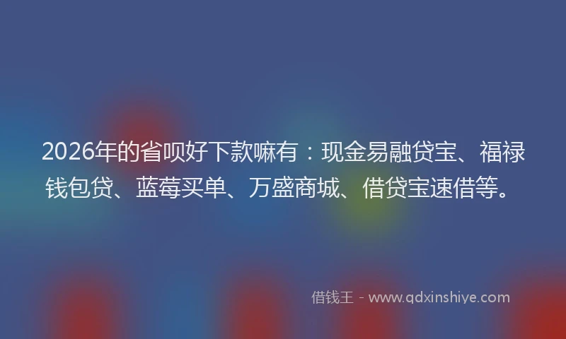 2026年的省呗好下款嘛有：现金易融贷宝、福禄钱包贷、蓝莓买单、万盛商城、借贷宝速借等。