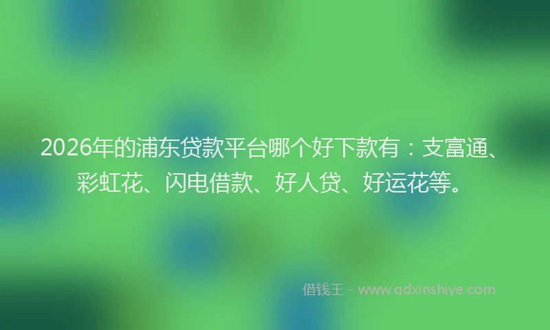 2026年的浦东贷款平台哪个好下款有：支富通、彩虹花、闪电借款、好人贷、好运花等。
