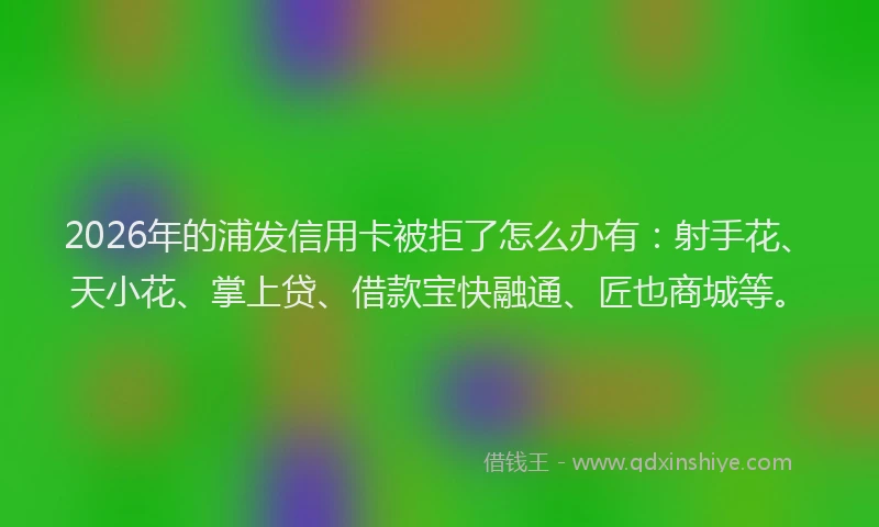 2026年的浦发信用卡被拒了怎么办有：射手花、天小花、掌上贷、借款宝快融通、匠也商城等。
