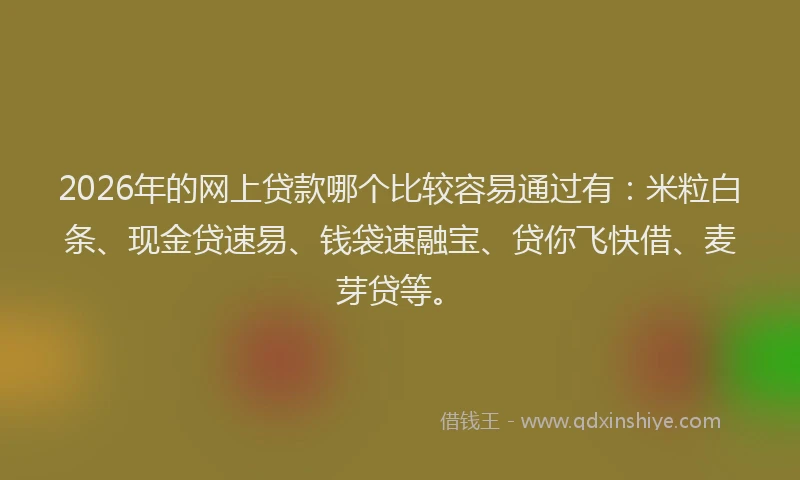 2026年的网上贷款哪个比较容易通过有：米粒白条、现金贷速易、钱袋速融宝、贷你飞快借、麦芽贷等。