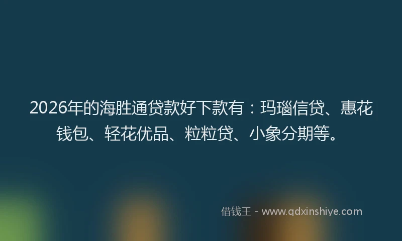 2026年的海胜通贷款好下款有：玛瑙信贷、惠花钱包、轻花优品、粒粒贷、小象分期等。