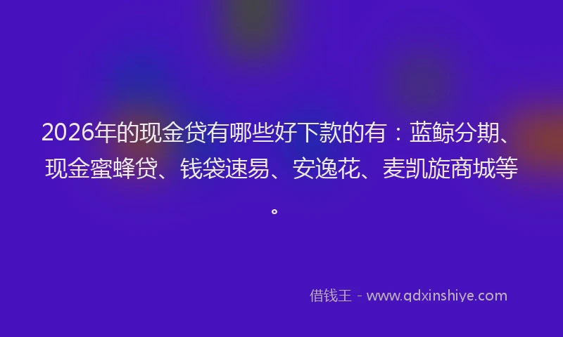 2026年的现金贷有哪些好下款的有：蓝鲸分期、现金蜜蜂贷、钱袋速易、安逸花、麦凯旋商城等。
