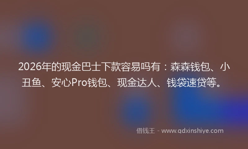 2026年的现金巴士下款容易吗有：森森钱包、小丑鱼、安心Pro钱包、现金达人、钱袋速贷等。