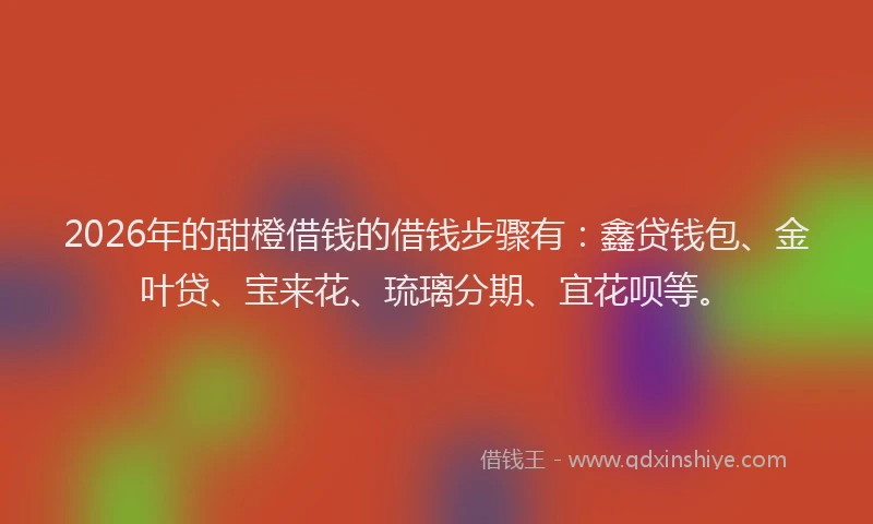 2026年的甜橙借钱的借钱步骤有：鑫贷钱包、金叶贷、宝来花、琉璃分期、宜花呗等。