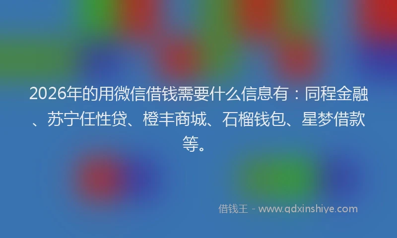 2026年的用微信借钱需要什么信息有：同程金融、苏宁任性贷、橙丰商城、石榴钱包、星梦借款等。