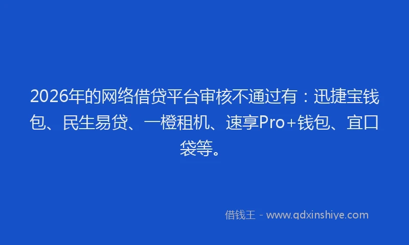2026年的网络借贷平台审核不通过有：迅捷宝钱包、民生易贷、一橙租机、速享Pro+钱包、宜口袋等。