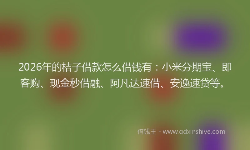 2026年的桔子借款怎么借钱有：小米分期宝、即客购、现金秒借融、阿凡达速借、安逸速贷等。