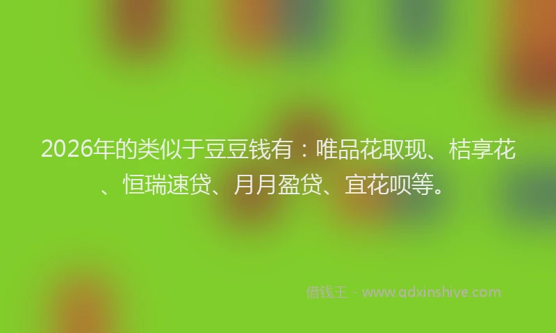 2026年的类似于豆豆钱有：唯品花取现、桔享花、恒瑞速贷、月月盈贷、宜花呗等。