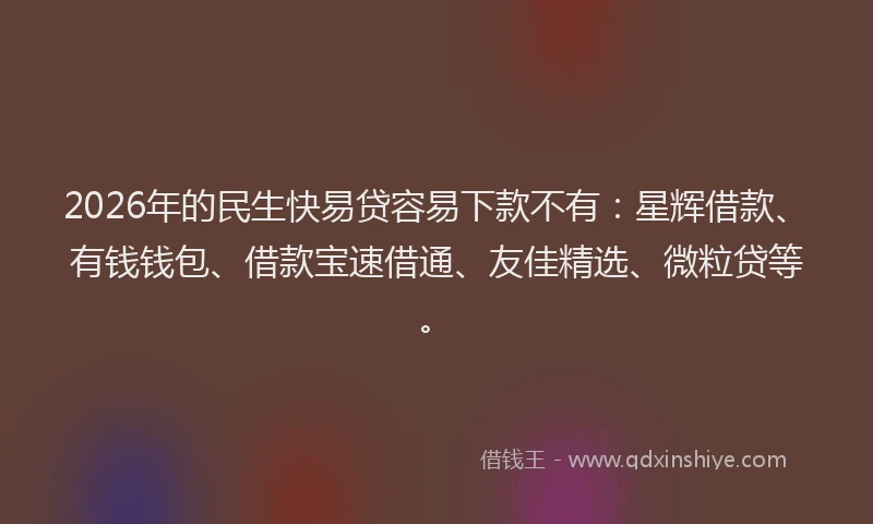 2026年的民生快易贷容易下款不有：星辉借款、有钱钱包、借款宝速借通、友佳精选、微粒贷等。