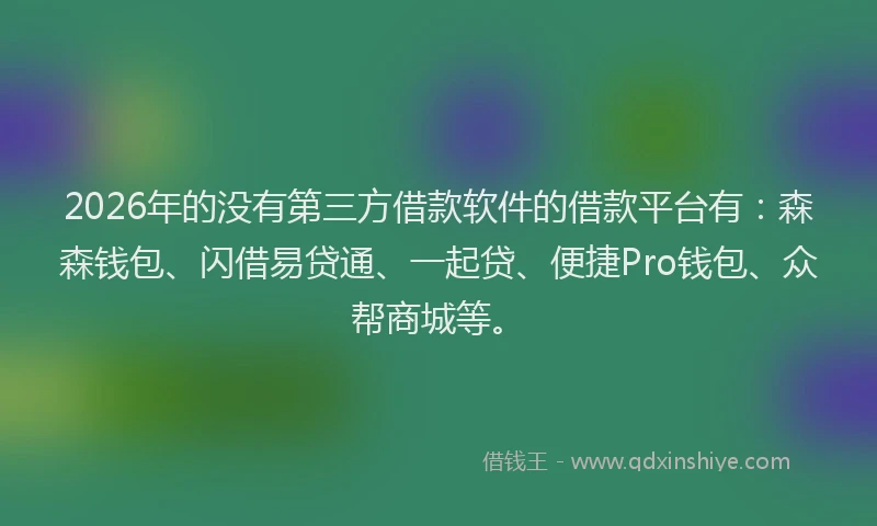 2026年的没有第三方借款软件的借款平台有：森森钱包、闪借易贷通、一起贷、便捷Pro钱包、众帮商城等。