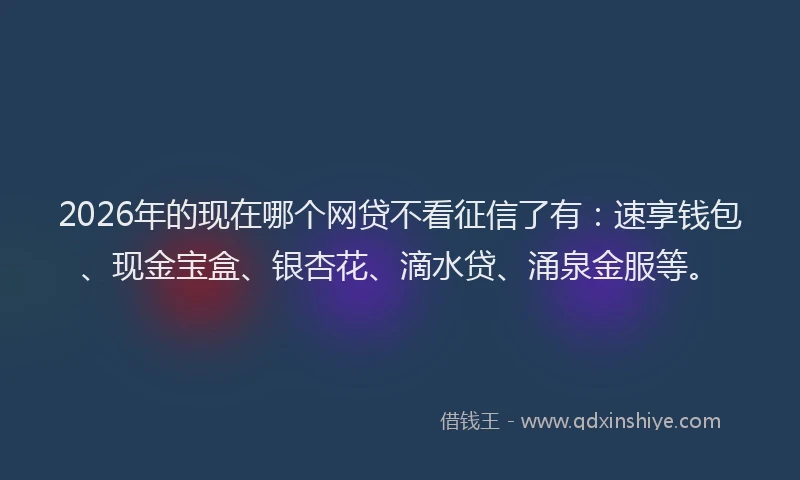 2026年的现在哪个网贷不看征信了有：速享钱包、现金宝盒、银杏花、滴水贷、涌泉金服等。