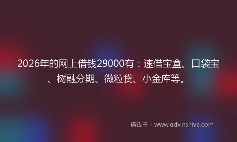 2026年的网上借钱29000有：速借宝盒、口袋宝、树融分期、微粒贷、小金库等。