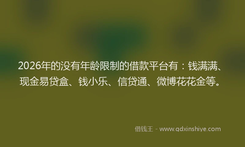 2026年的没有年龄限制的借款平台有：钱满满、现金易贷盒、钱小乐、信贷通、微博花花金等。