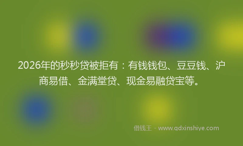 2026年的秒秒贷被拒有：有钱钱包、豆豆钱、沪商易借、金满堂贷、现金易融贷宝等。