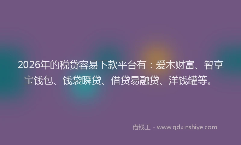 2026年的税贷容易下款平台有：爱木财富、智享宝钱包、钱袋瞬贷、借贷易融贷、洋钱罐等。
