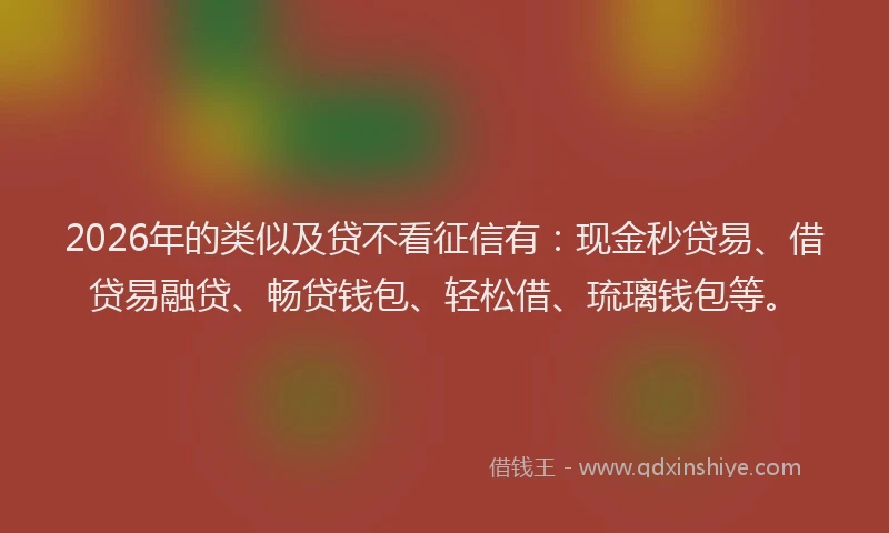 2026年的类似及贷不看征信有：现金秒贷易、借贷易融贷、畅贷钱包、轻松借、琉璃钱包等。